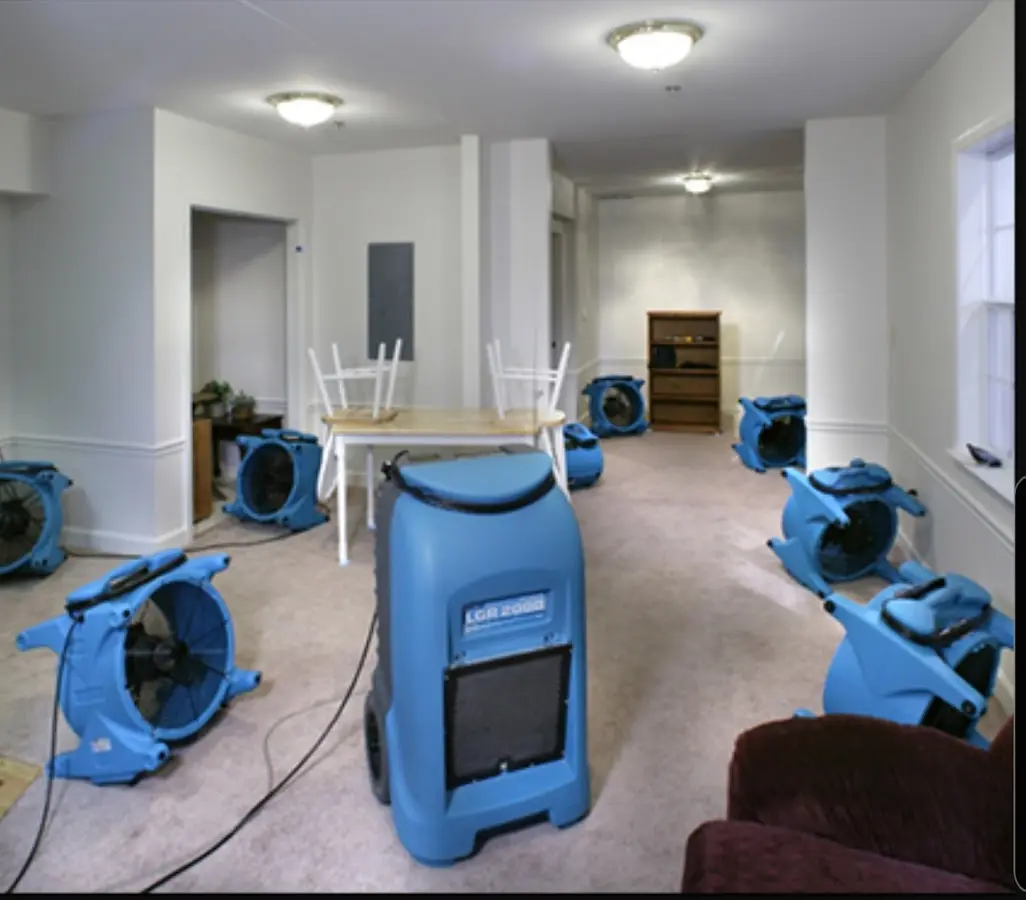 Air movers and dehumidifier setup for Water Damage Restoration in Moorpark